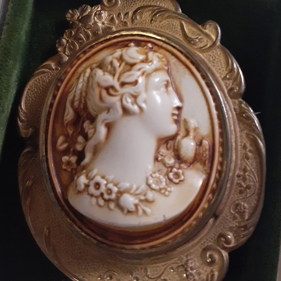Antique 1920s /30s Marbro Carved Celluloid Cameo Pin Brooch CCladp in Box - Picture 2 of 4